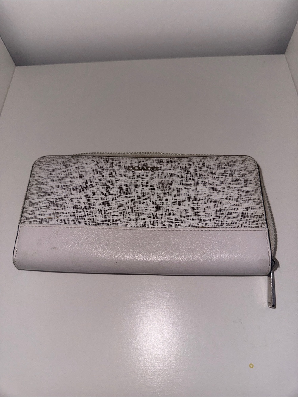 Coach Two-Tone White and Light Gray Zip Wallet